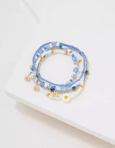 American Eagle AEO Daisy Blue Beaded Bracelet 4-Pack Schmuck Damen Blau | SGFTJ3678
