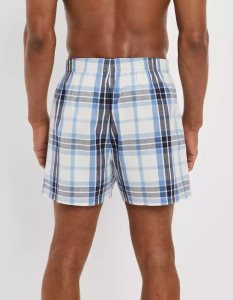 American Eagle AEO Plaid Stretch Badehose Herren Blau | MKNLZ7419