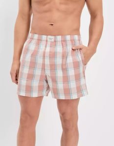 American Eagle AEO Plaid Stretch Pocket Badehose Herren Koralle | PEVQH8523