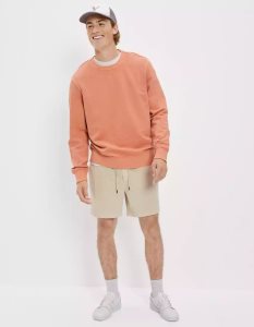 American Eagle AE Bonfire Fleece Crew Neck Sweatshirts Herren Orange | NQKOI8360