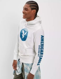 American Eagle AE Bonfire Fleece Graphic Hoodie Herren Weiß | FXRLN4625