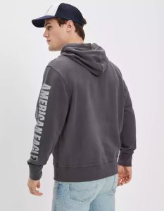 American Eagle AE Bonfire Fleece Graphic Hoodie Herren Schwarz | XNHQD7319