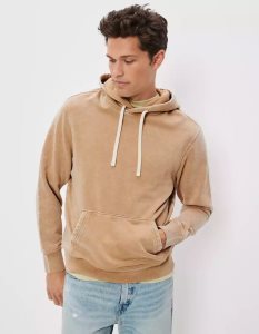 American Eagle AE Bonfire Fleece Hoodie Herren Khaki | FAPXD2361