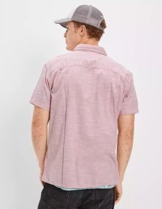 American Eagle AE Button-Up Resort Shirt Flanell Tops Herren Rosa | EVHRZ9106