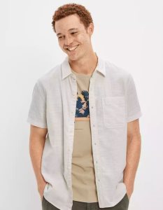 American Eagle AE Button-Up Resort Shirt Flanell Tops Herren Weiß | FIXZW6530