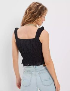 American Eagle AE Cap Sleeve Babydoll Blouse Hemd Damen Schwarz | HNFQM2687