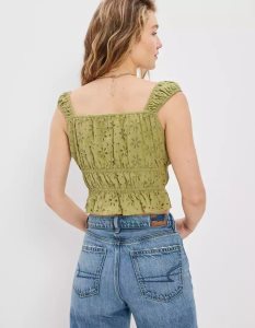 American Eagle AE Cap Sleeve Babydoll Blouse Hemd Damen Grün | UPDQB2708