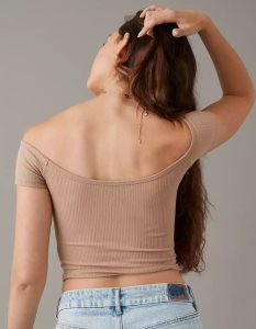 American Eagle AE Cinch Off-the-Shoulder Tee T-shirts Damen Braun | FJSCL5829