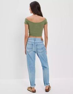 American Eagle AE Cinch Off-the-Shoulder Tee T-shirts Damen Grün | TOIJY6132
