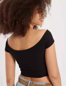 American Eagle AE Cinch Off-the-Shoulder Tee T-shirts Damen Schwarz | UCMOG6512