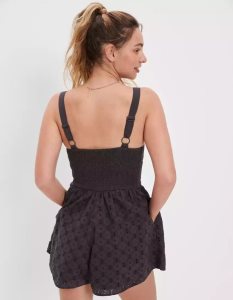 American Eagle AE Corset Romper Overall Damen Schwarz | RNAVY3681