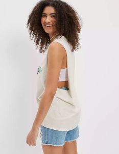 American Eagle AE Corvette Cutoff Tank Top Graphic T Shirt Damen Weiß | RJADC0478