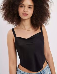 American Eagle AE Cowl Neck Tank Top Hemd Damen Schwarz | WQEOP3174