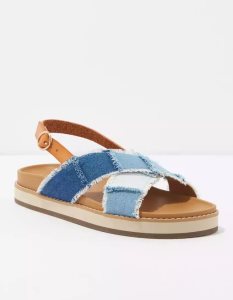 American Eagle AE Criss-Cross Patchwork Riemen Sandalen Damen Blau | BRFCU7423