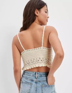 American Eagle AE Crochet Tie-Front Cami Strickjacke Damen Weiß | XHNGJ4203