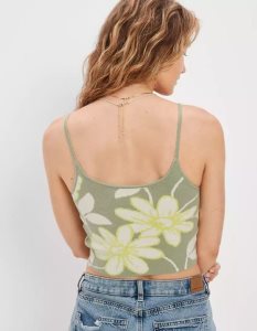 American Eagle AE Cropped Floral Tank Top Pullover Damen Grün | BSHAW9634