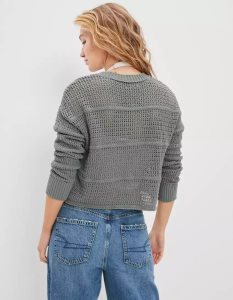 American Eagle AE Cropped Knit Strickjacke Damen Olivgrün | IPNLE2634