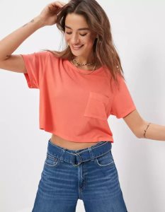 American Eagle AE Cropped Soft & Sexy Pocket Tee T-shirts Damen Koralle | THOVS9461