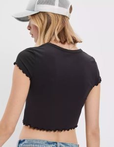 American Eagle AE Cropped Soft & Sexy Tee T-shirts Damen Schwarz | AUGFT1804