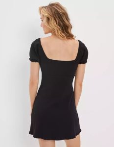 American Eagle AE Cut-Out Knit Minikleid Damen Schwarz | KFTIJ4687