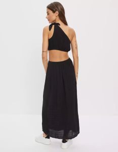 American Eagle AE Cut-Out One Shoulder Midi-kleid Damen Schwarz | FHYEZ4563