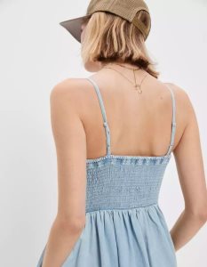 American Eagle AE Denim Corset Minikleid Damen Blau | KGNFR2874