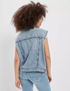 American Eagle AE Denim Vest Jacken Damen Hellwaschen | HRLCQ8935