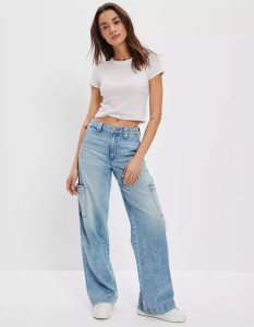 American Eagle AE Dreamy Drape Stretch Super High-Waisted Cargo Baggy Weite-Leg Jeans Damen Mehrfarbig | KUIQX9245