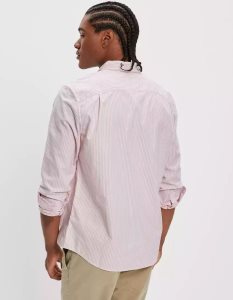 American Eagle AE Everyday Gestreift Oxford Button-Up Shirt Flanell Tops Herren Rosa | FNRLA4802