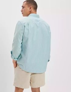 American Eagle AE Everyday Gestreift Oxford Button-Up Shirt Flanell Tops Herren Mintfarben | THORB6178