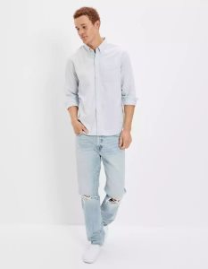 American Eagle AE Everyday Oxford Button-Up Shirt Flanell Tops Herren Blau | DPOLR3762