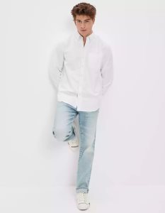 American Eagle AE Everyday Oxford Button-Up Shirt Flanell Tops Herren Weiß | FMETA4819