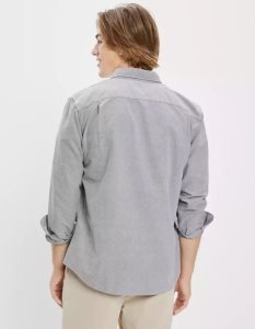 American Eagle AE Everyday Oxford Button-Up Shirt Flanell Tops Herren Grau | GSWIJ3170