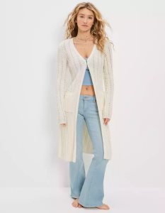 American Eagle AE Extra Long Knit Strickjacke Damen Weiß | PNYRU4923