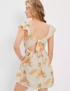 American Eagle AE Floral Flutter-Sleeve Minikleid Damen Weiß | INFMK3021