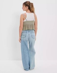 American Eagle AE Flower Riemen Babydoll Cami Muskelshirt Damen Olivgrün | RYZQI3678