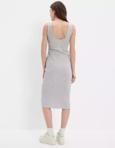 American Eagle AE Gerippt Knit Midi-kleid Damen Grau | PUTGQ7130
