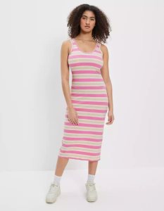 American Eagle AE Gerippt Knit Midi-kleid Damen Rosa | TLAMX1256