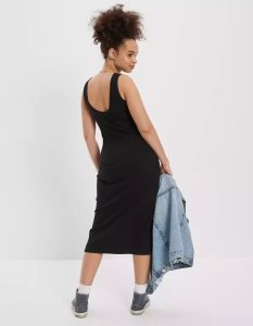 American Eagle AE Gerippt Knit Midi-kleid Damen Schwarz | WGFKX1735