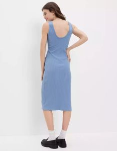 American Eagle AE Gerippt Knit Midi-kleid Damen Blau | ZOVLF3072