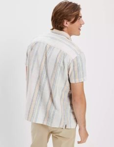 American Eagle AE Gestreift Button-Up Resort Shirt Flanell Tops Herren Weiß | YOCIZ4869