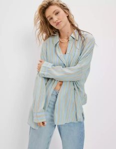 American Eagle AE Go Big Oversized Hemd Damen Hellblau | HLGPW2908