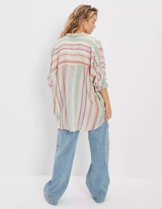 American Eagle AE Go Big Oversized Hemd Damen Mehrfarbig | JAQUC4135