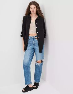 American Eagle AE Go Big Oversized Hemd Damen Schwarz | JLNVU1024