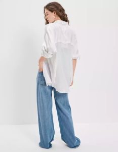 American Eagle AE Go Big Oversized Hemd Damen Weiß | MFUDR0546
