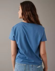 American Eagle AE Graphic Tee T-shirts Damen Blau | QNTGS1632