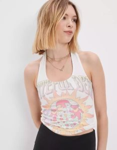 American Eagle AE Grateful Dead Halter Top Graphic T Shirt Damen Weiß | CFYTP9083