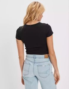 American Eagle AE Hey Baby Tee T-shirts Damen Schwarz | PYFHK0695