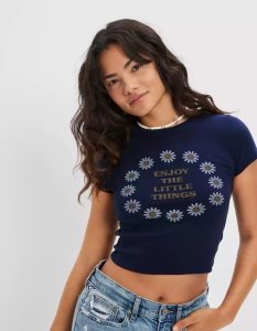 American Eagle AE Hey Baby Tee T-shirts Damen Navy | RJBZK7514