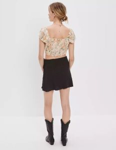 American Eagle AE Keyhole Flutter-Sleeve Blouse Hemd Damen Grau Braun | QCGHR5198